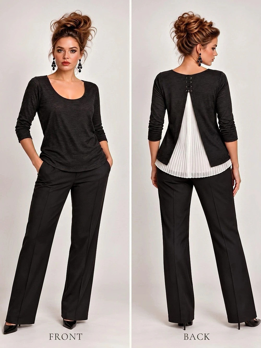 W5 Anthropology Split Back Layered Long Sleeve Tunic Black/White Size Medium Lik